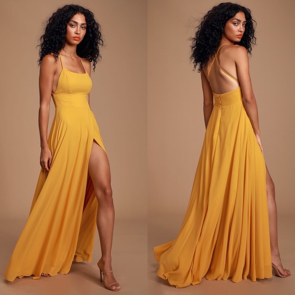 Dreamy Romance Mustard Yellow Backless Maxi Dress